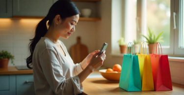 Woman taking photo of groceries