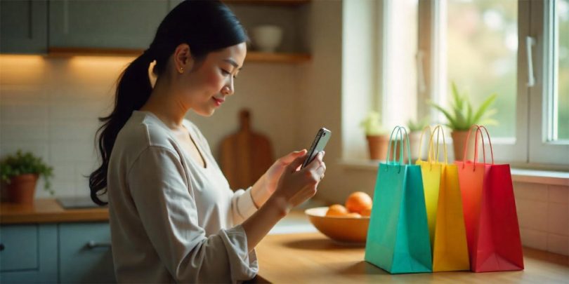 Woman taking photo of groceries