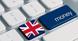 Keyboard with UK flag and money key